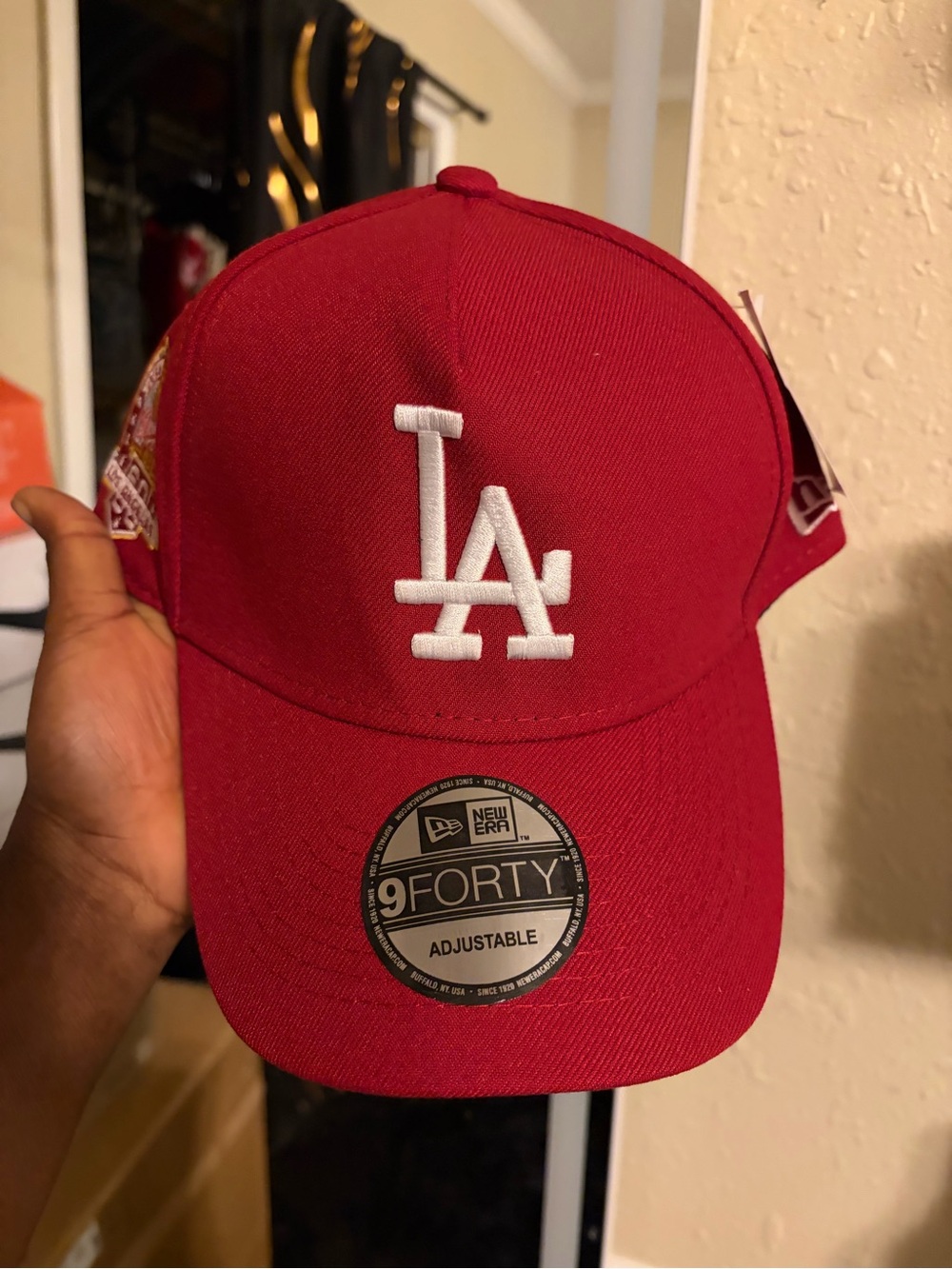 New Era LA Logo Scarlet Red Baseball Cap with White Embroidery
